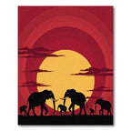 Crimson Sunset Elephant Herd Silhouette Rug