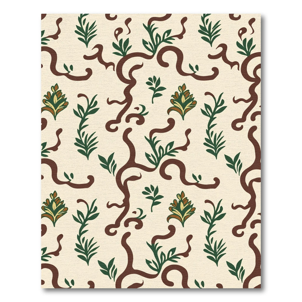 Cream Brown Green Vine Foliage Rug