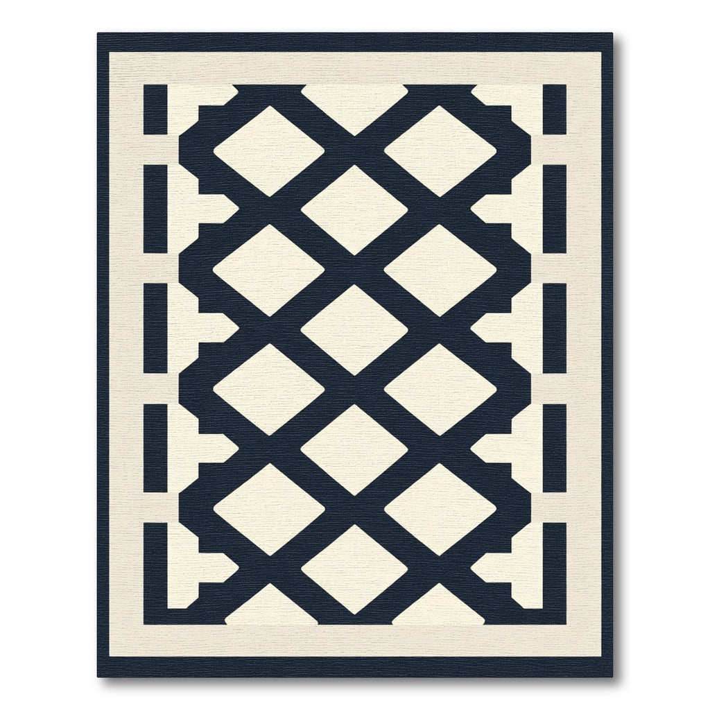 Navy Cream Diamond Lattice Border Rug