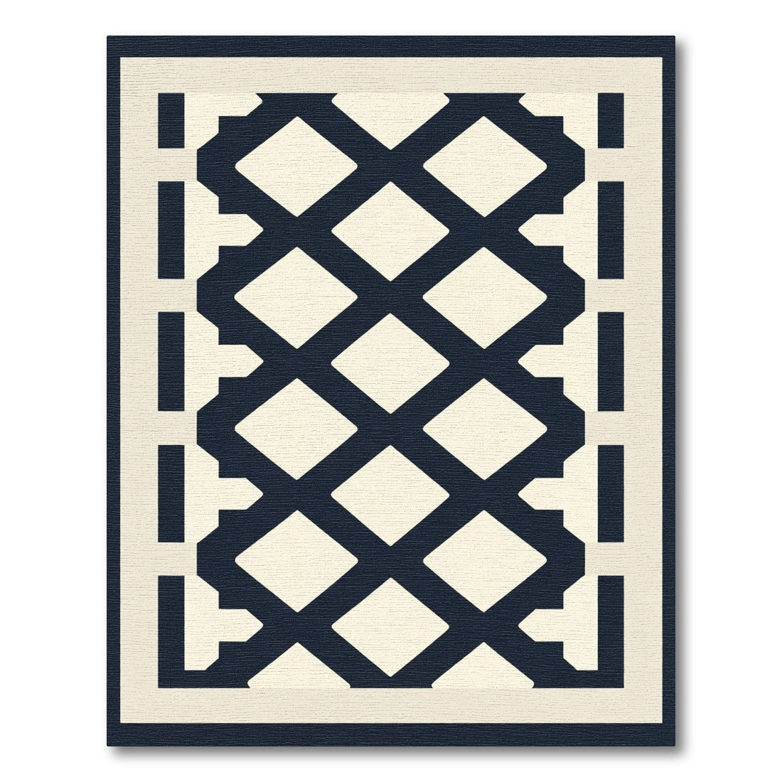 Navy Cream Diamond Lattice Border Rug