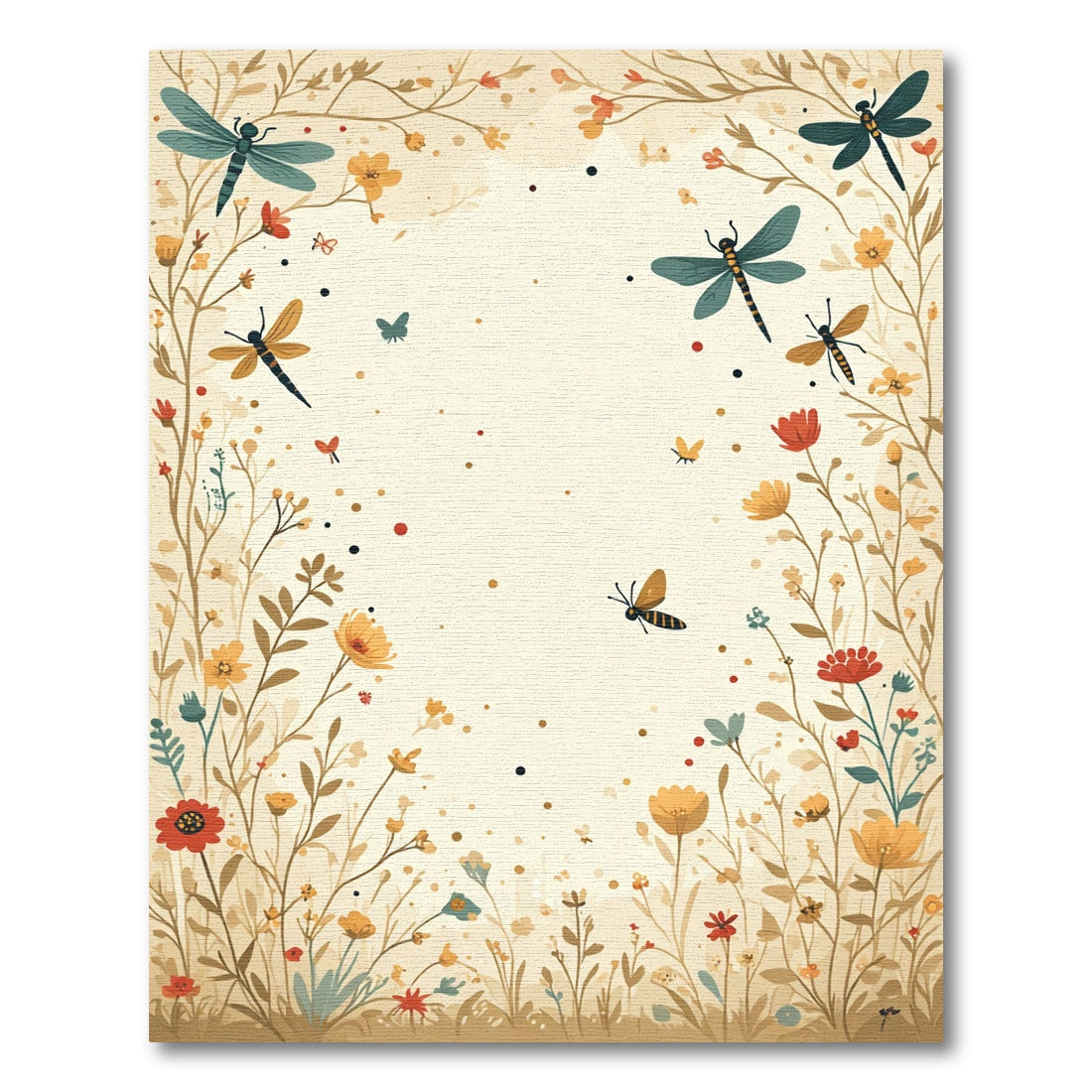 Golden Meadow Dragonfly Floral Landscape Rug