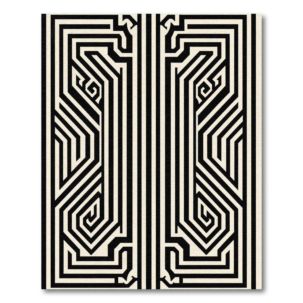Black and Cream Abstract Geometric Maze Rug