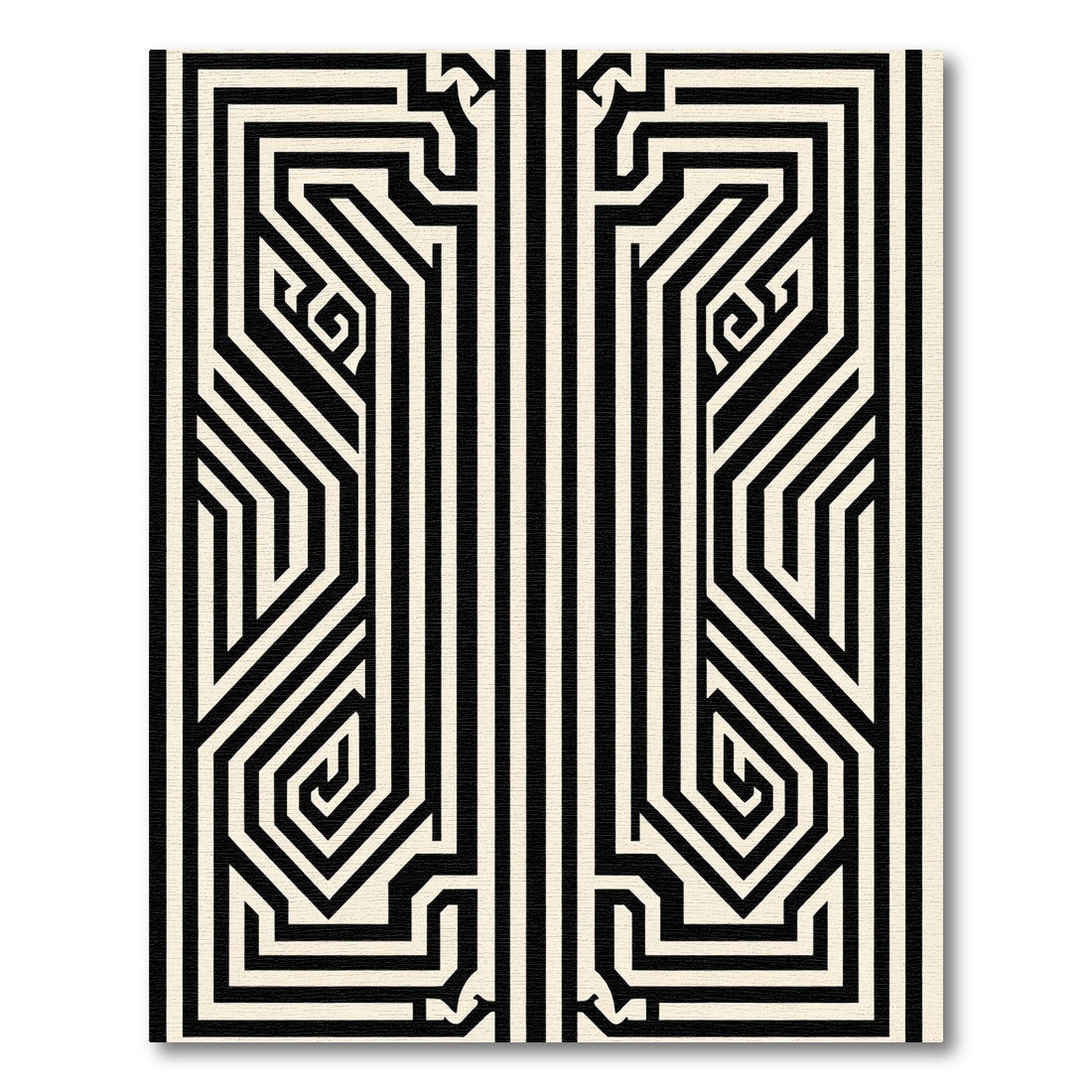 Black and Cream Abstract Geometric Maze Rug