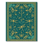 Teal Golden Dragonfly Floral Composition Rug