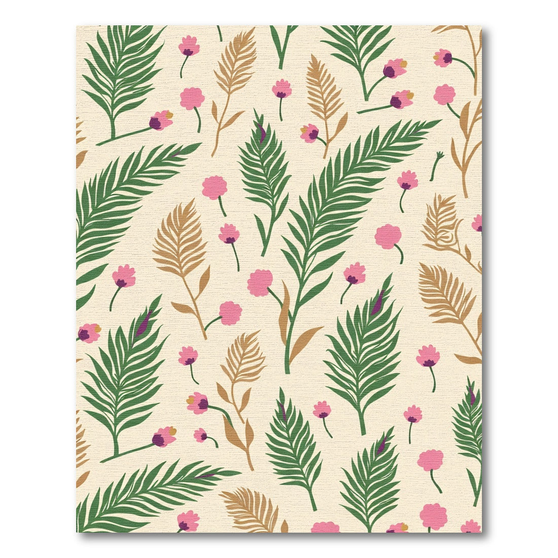 Pink Blooming Fern Leaf Pattern Rug