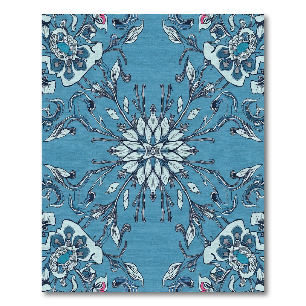 Delicate Blue Floral Scrollwork Rug