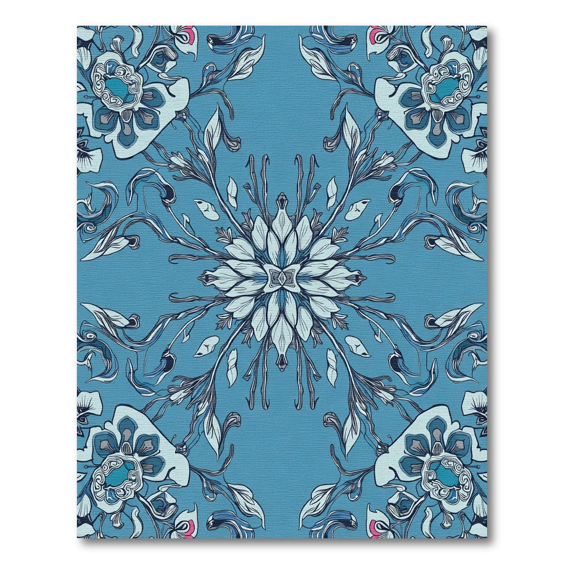 Delicate Blue Floral Scrollwork Rug