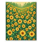 Golden Yellow Sunflower Garden Scene Rug