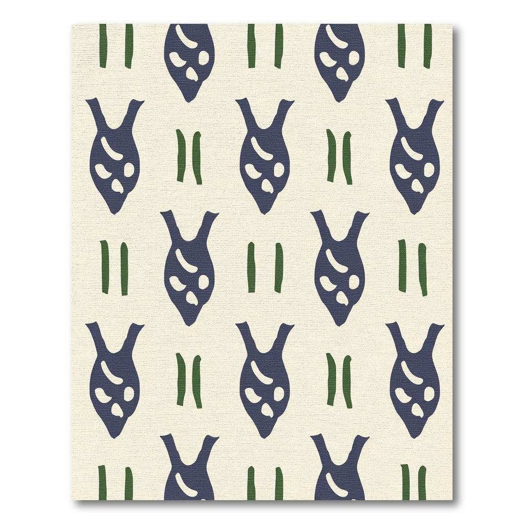 Dark Blue Abstract Figures Cream Ground Rug