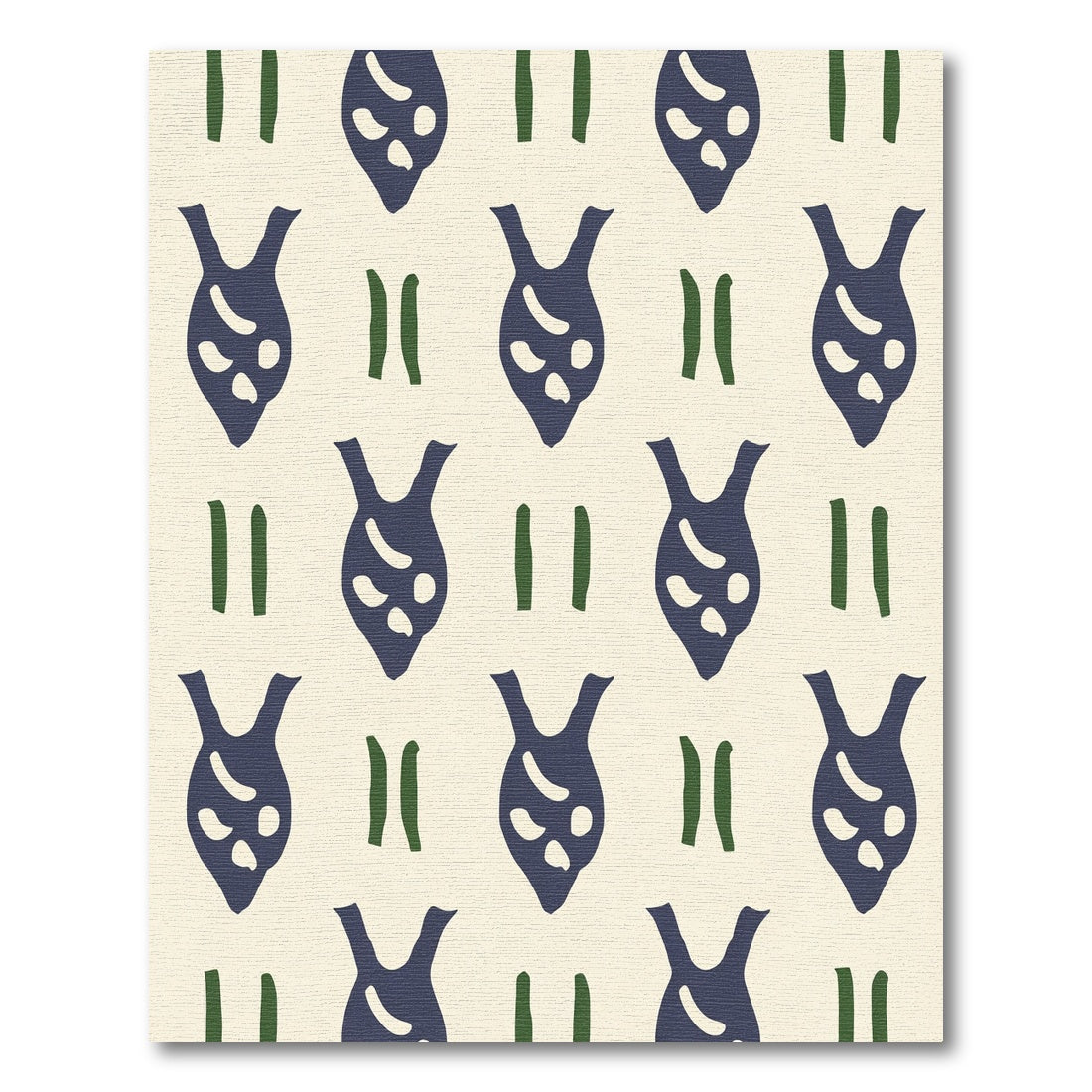 Dark Blue Abstract Figures Cream Ground Rug