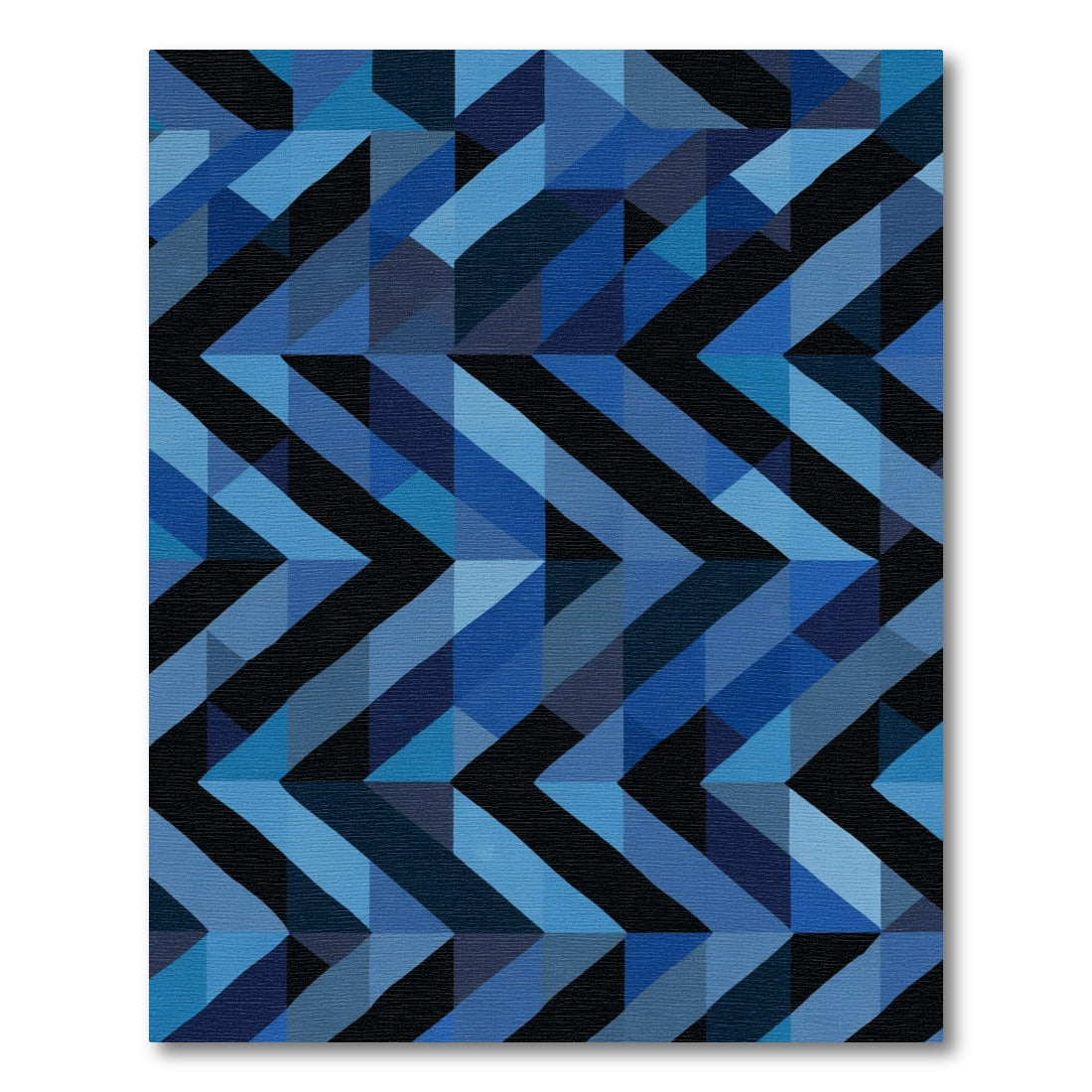 Deep Blue Geometric Chevron Rug