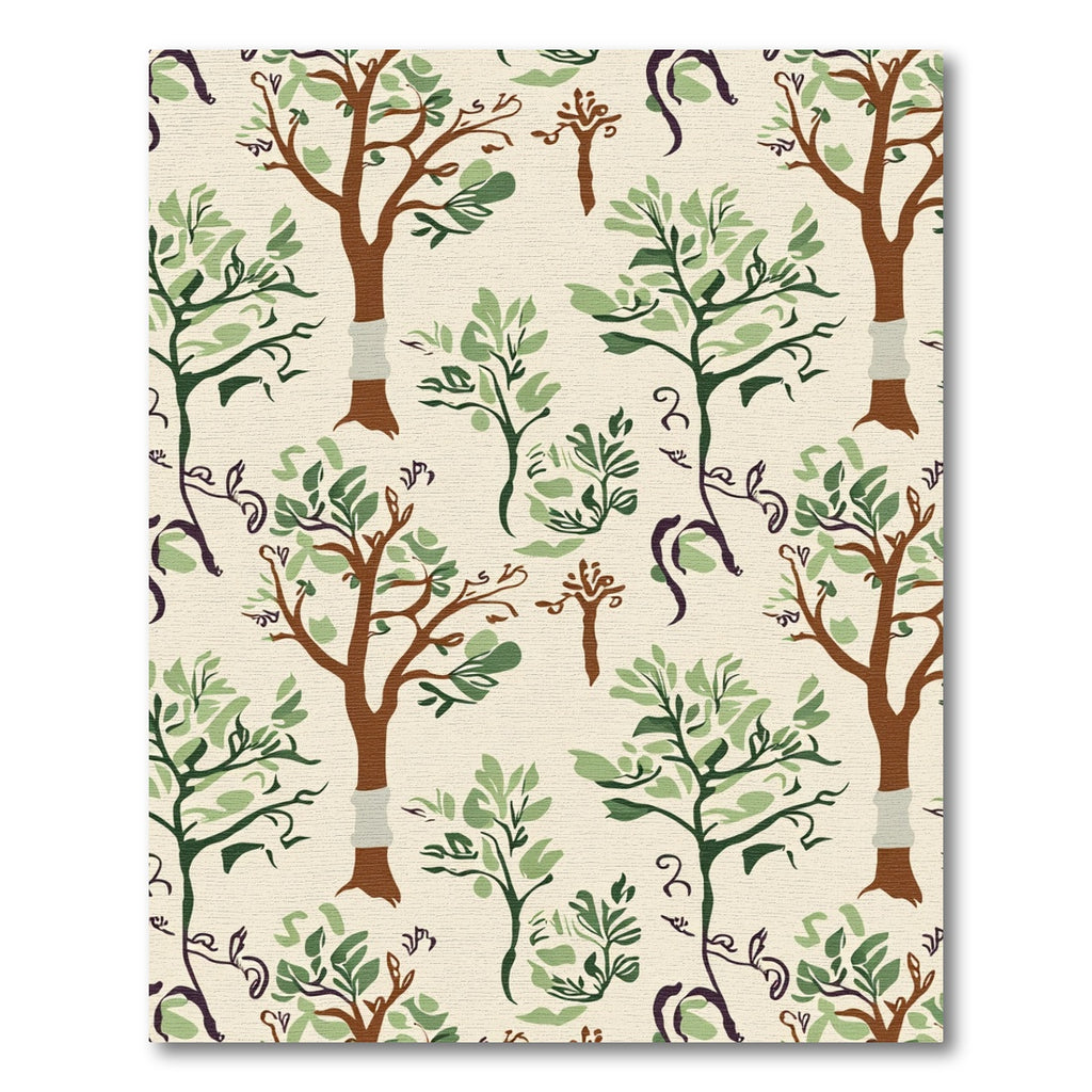 Woodland Emerald Leaf Tree Arrangement Rug