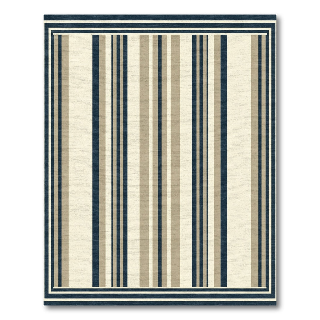 Cream Navy Tan Vertical Stripe Rug
