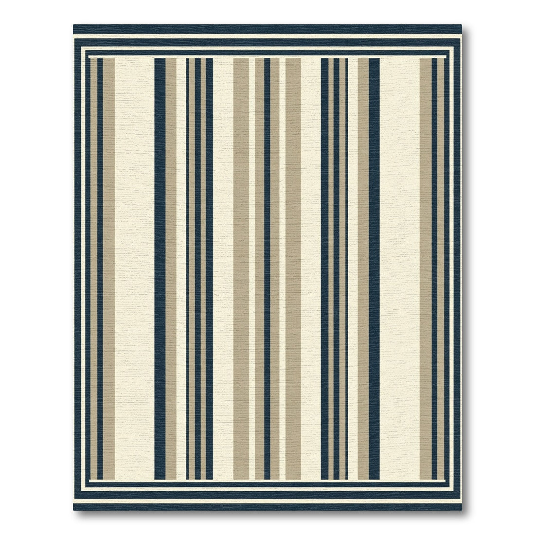 Cream Navy Tan Vertical Stripe Rug