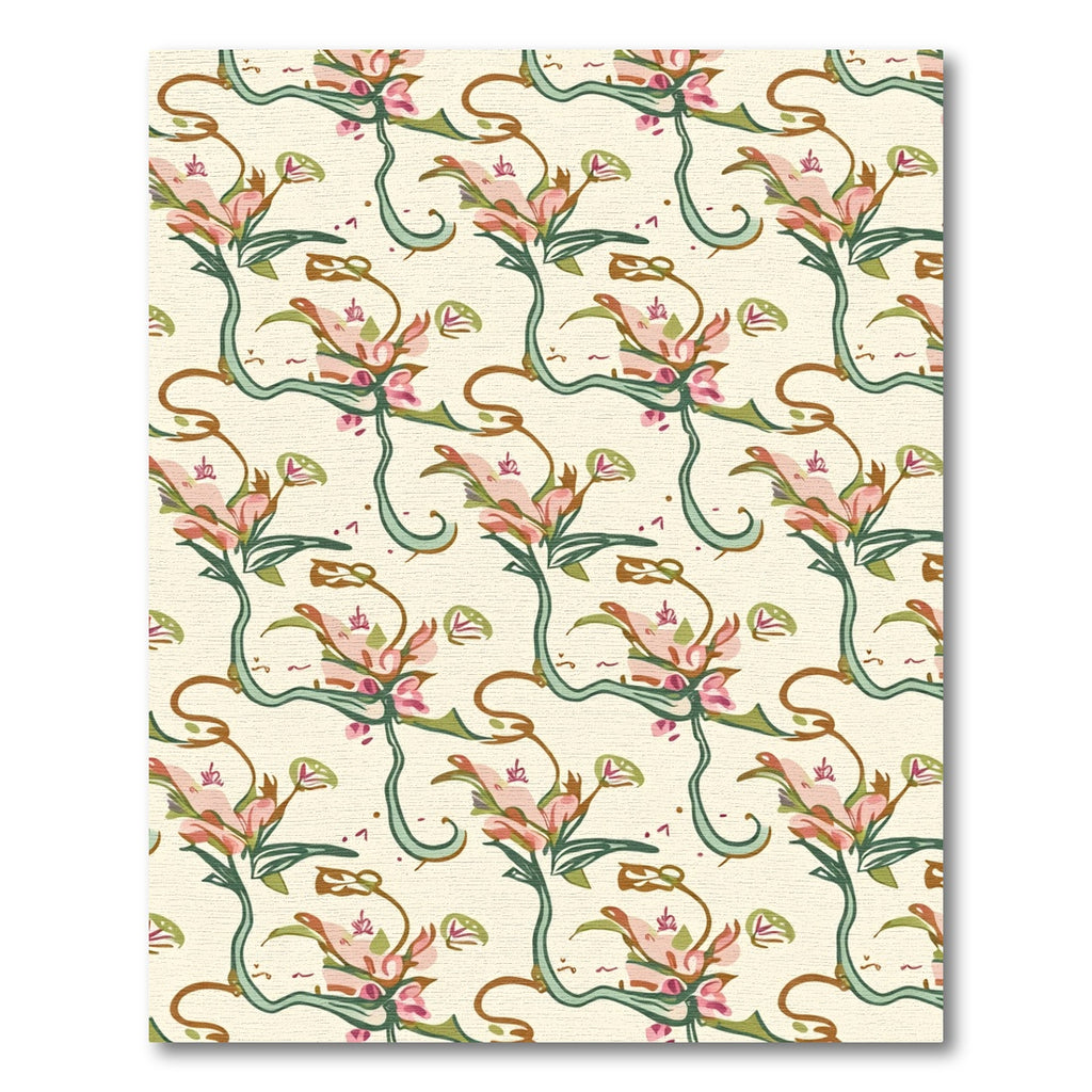 Pink Floral Vine Swirl Area Rug