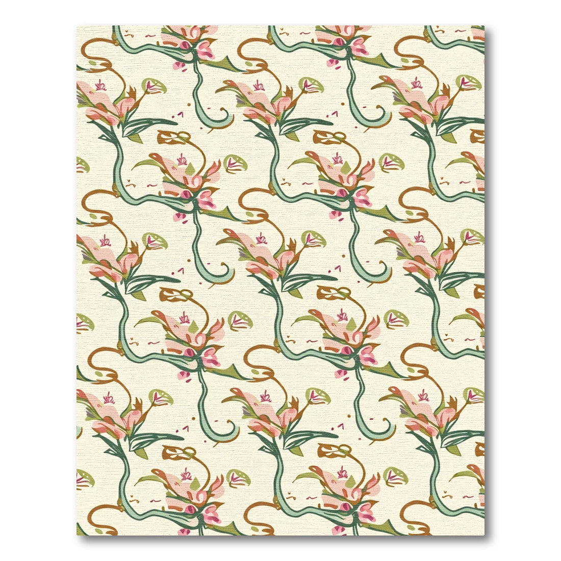 Pink Floral Vine Swirl Area Rug