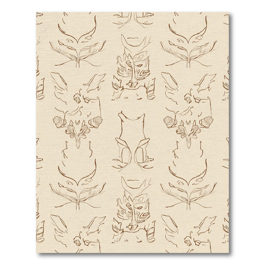 Beige Sketchy Woodland Creature Mask Rug