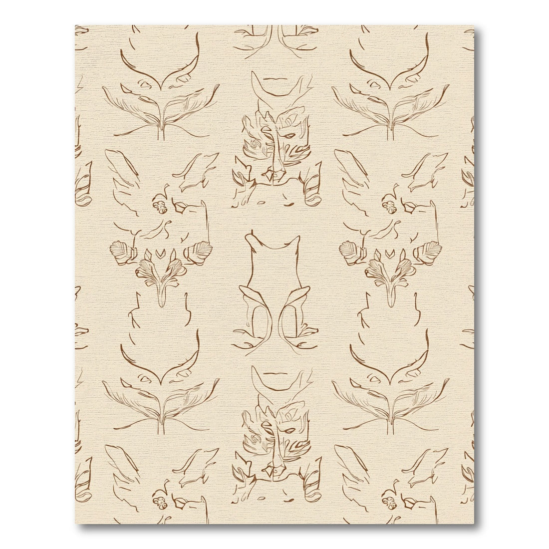 Beige Sketchy Woodland Creature Mask Rug
