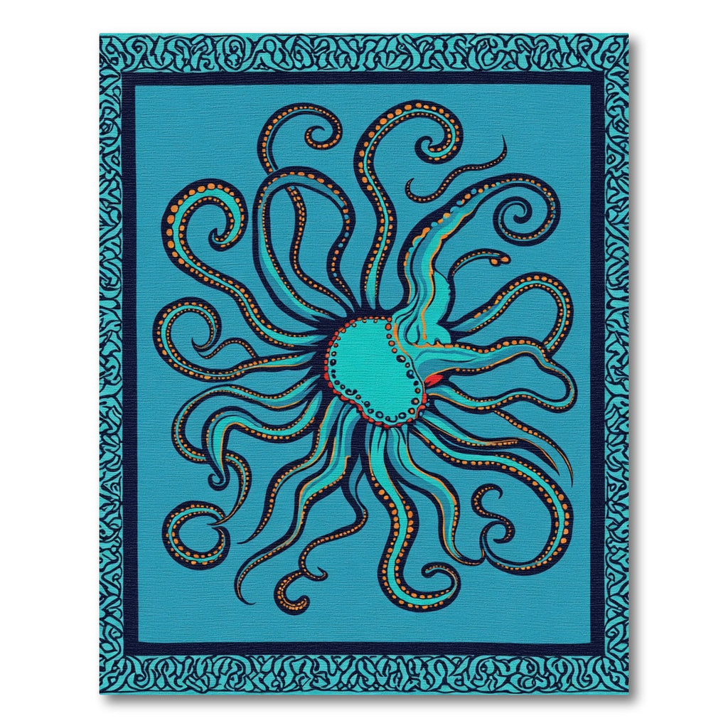 Teal Octopus Arms Ornamental Border Rug