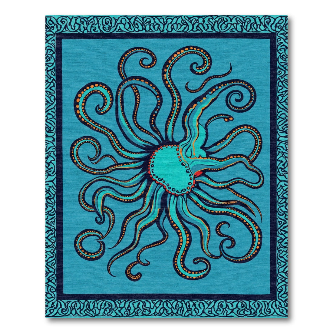 Teal Octopus Arms Ornamental Border Rug
