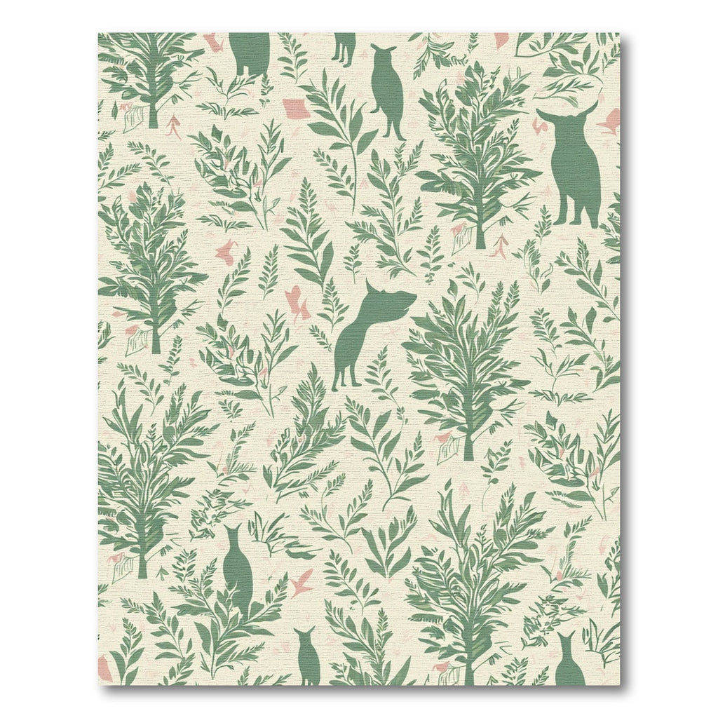 Green Silhouette Animals Floral Meadow Rug