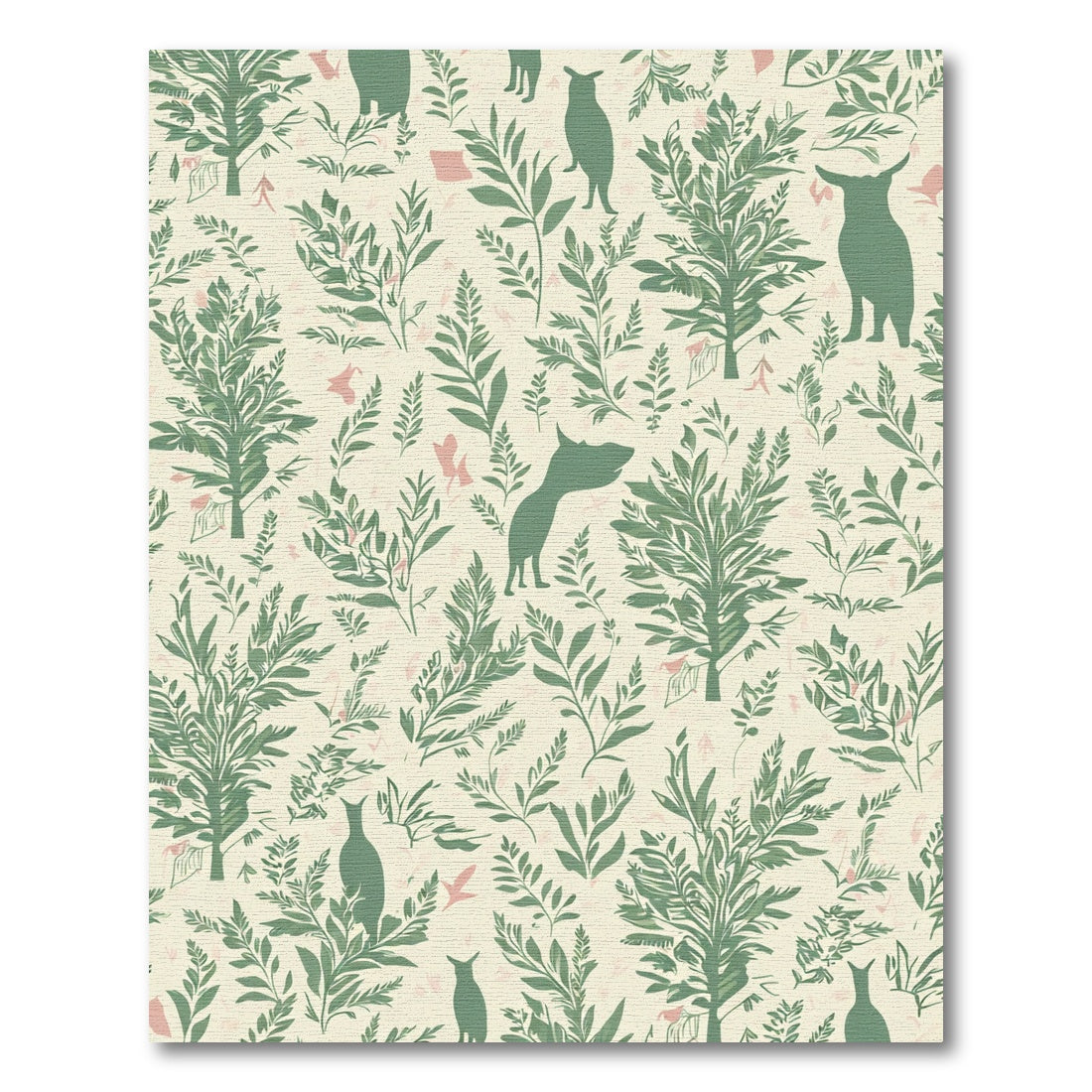 Green Silhouette Animals Floral Meadow Rug