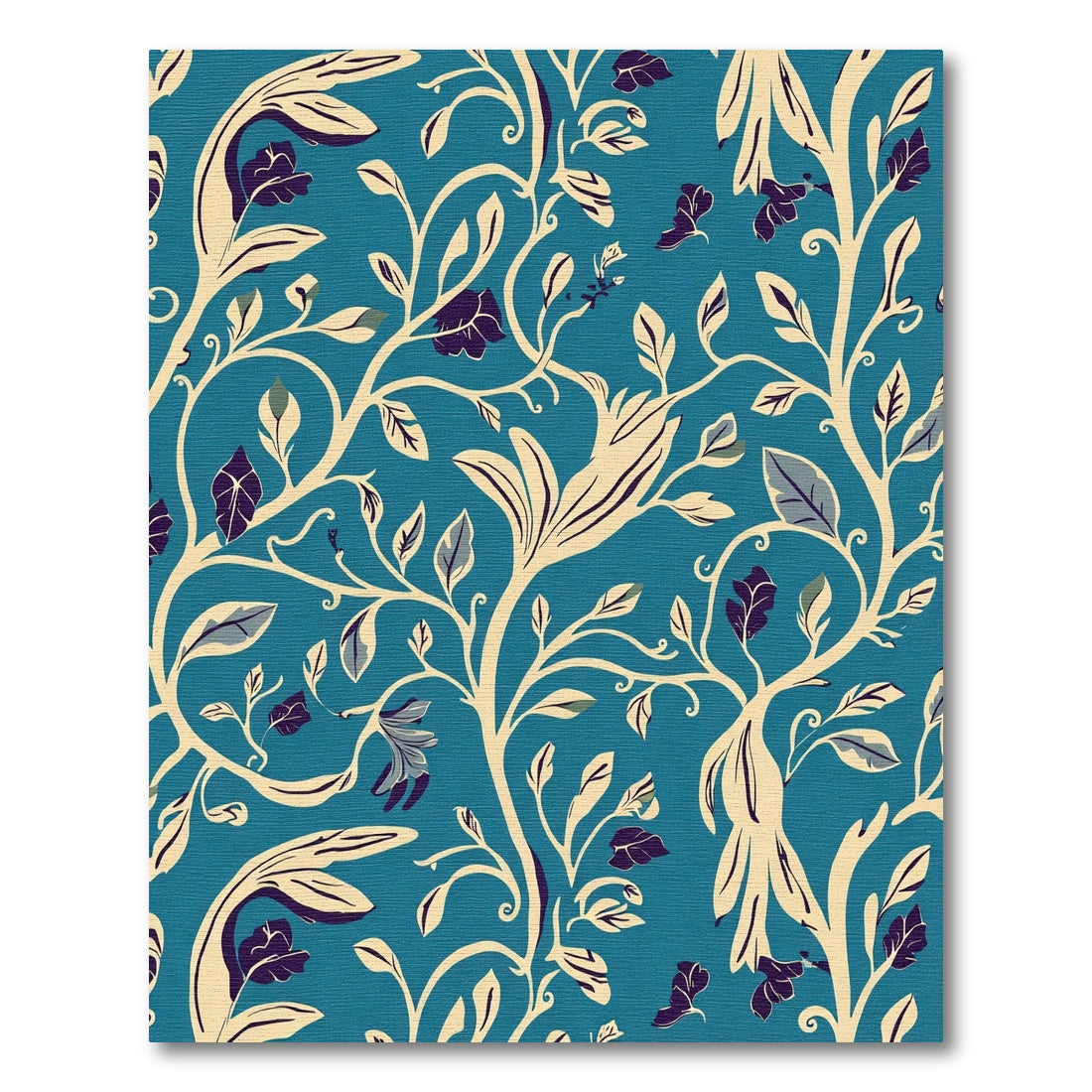 Turquoise Ivory Floral Vine Swirls Rug