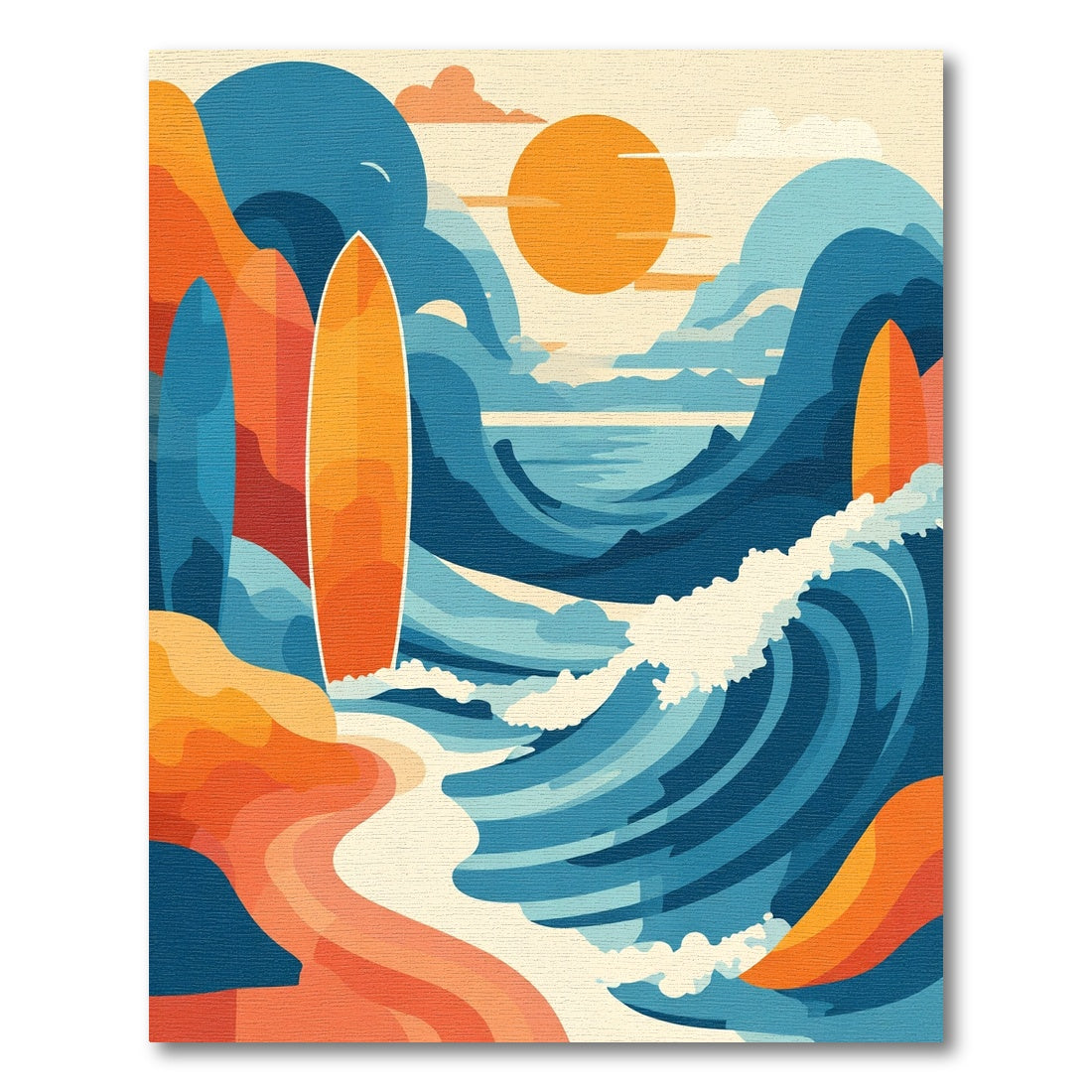 Ocean Wave Surfboard Sunset Landscape Rug