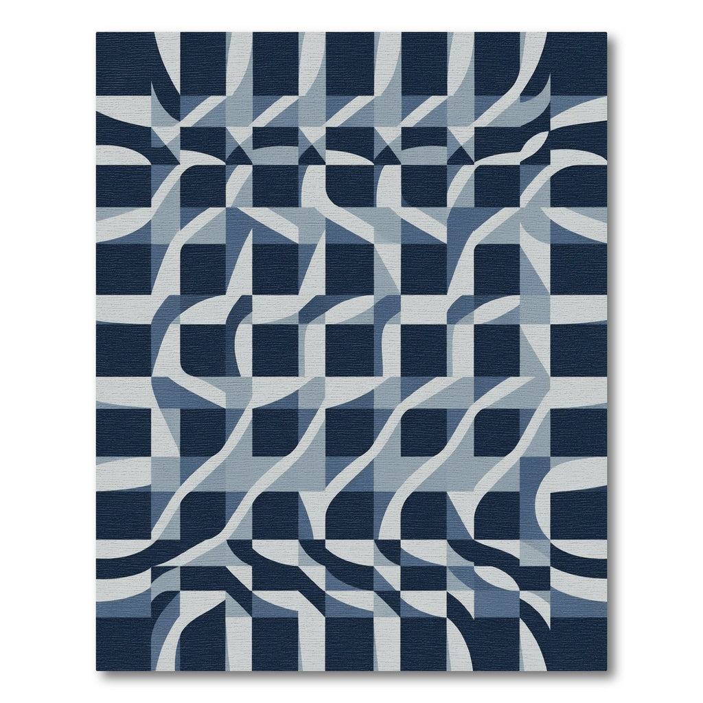 Deep Blue Optical Illusion Squares Rug