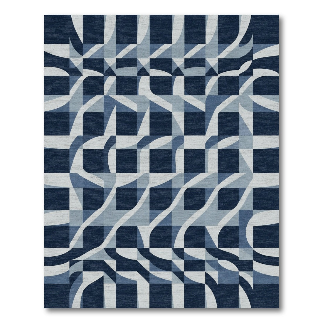 Deep Blue Optical Illusion Squares Rug