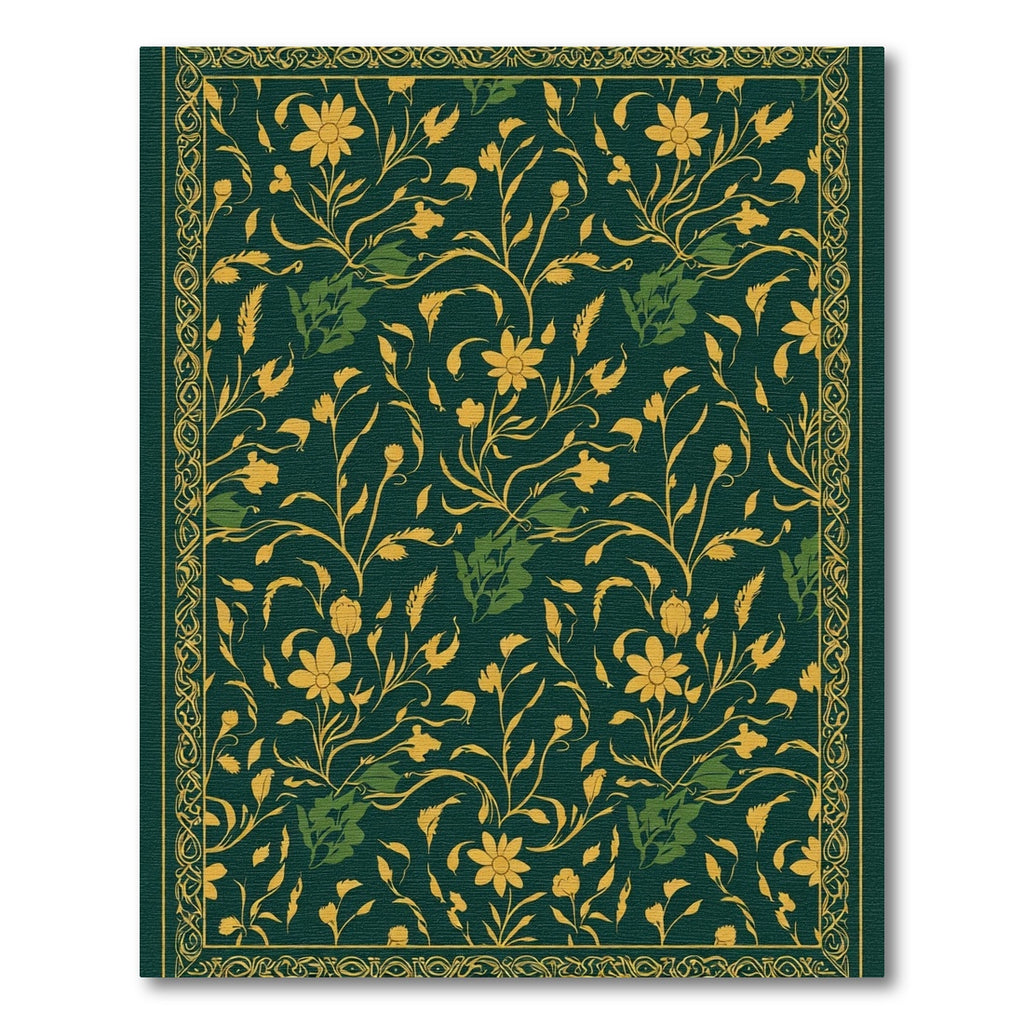 Dark Green Floral Vine Art Rug