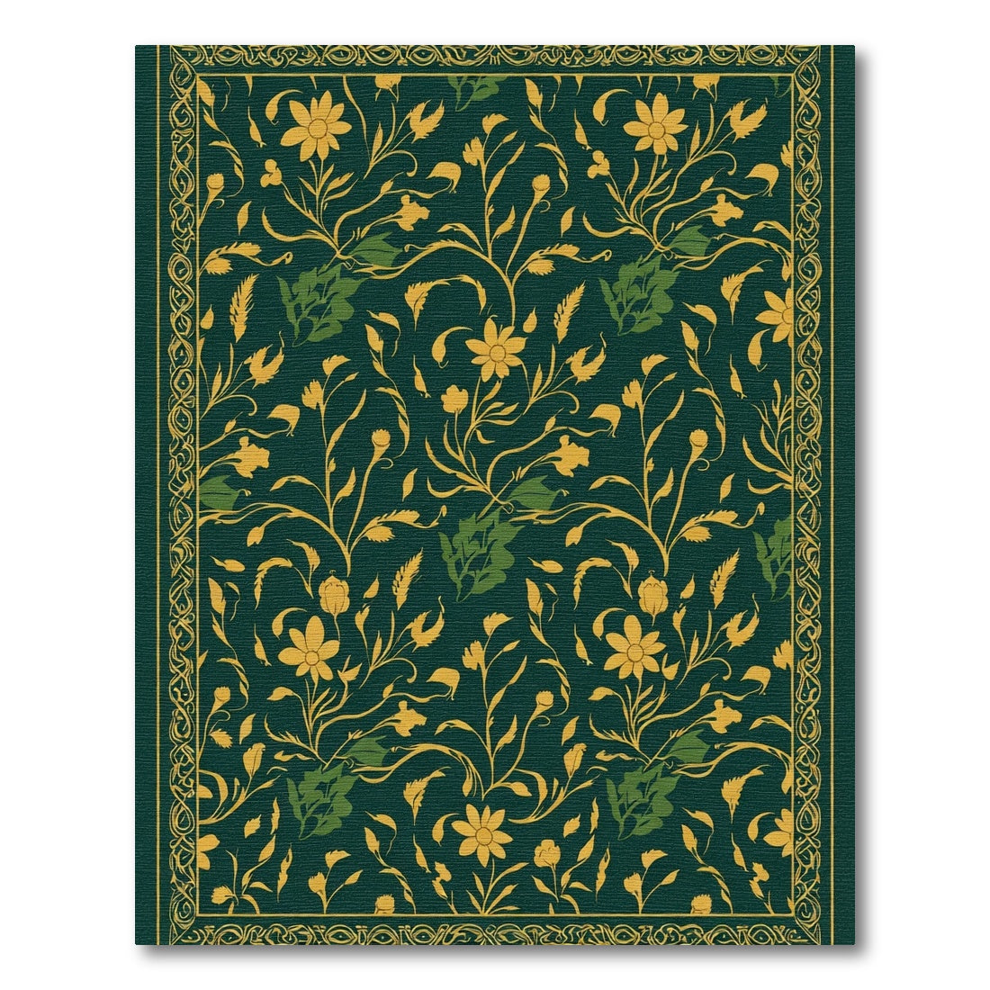 Dark Green Floral Vine Art Rug