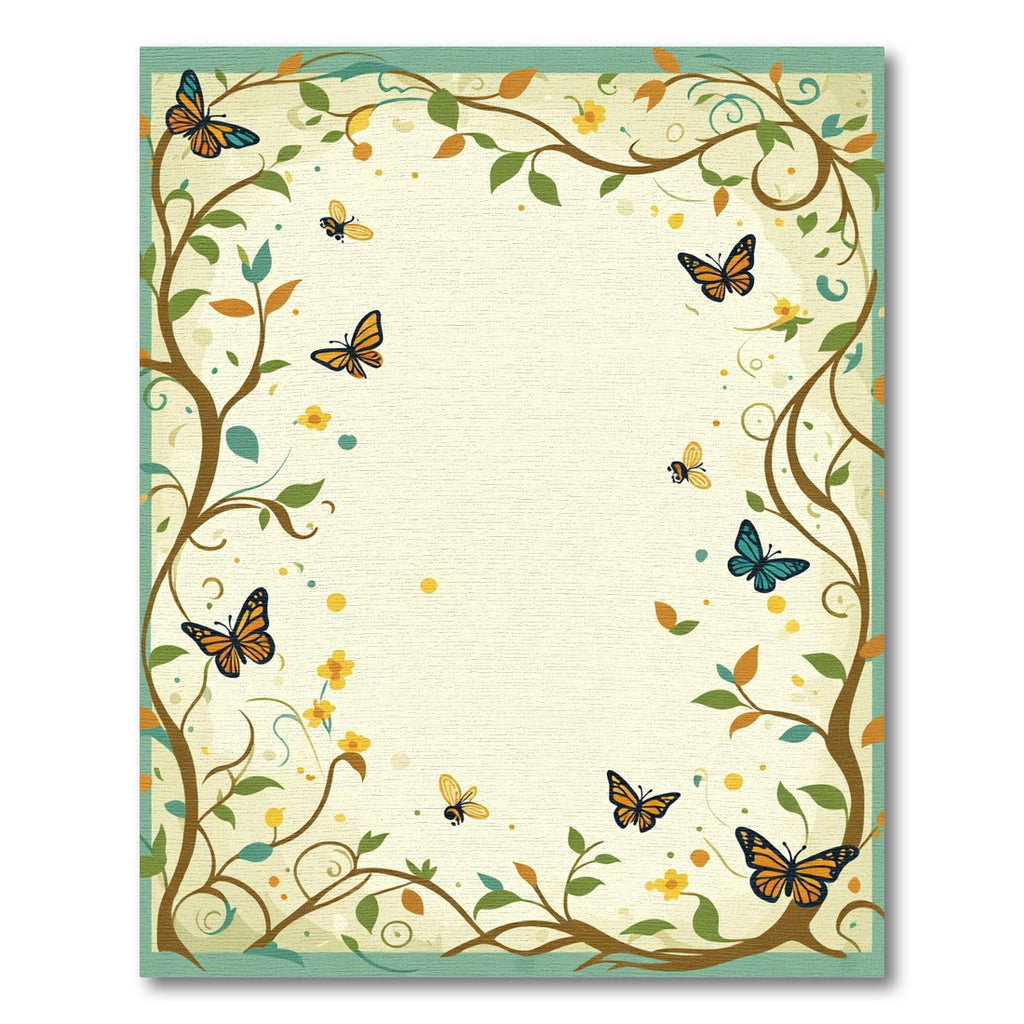Whimsical Orange Blue Butterfly Garden Vine Rug