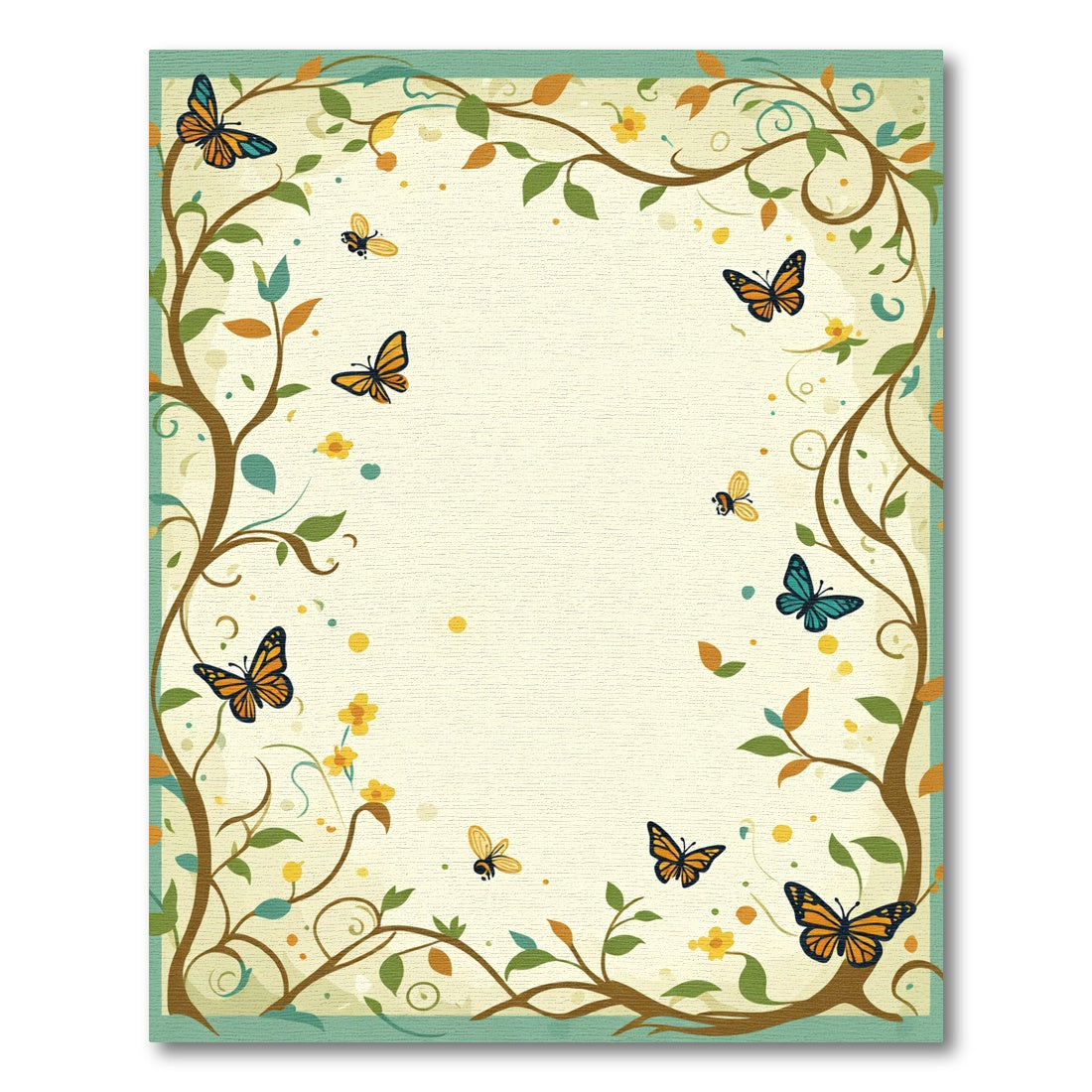 Whimsical Orange Blue Butterfly Garden Vine Rug