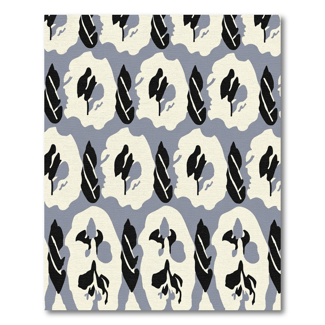 Modern Black Ivory Organic Leaf Repeat Rug
