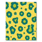 Retro Teal Floral Yellow Background Rug