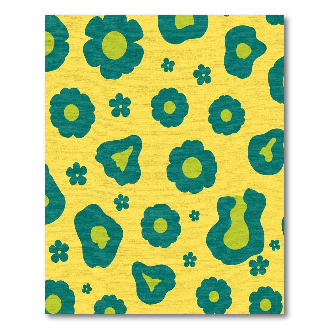 Retro Teal Floral Yellow Background Rug