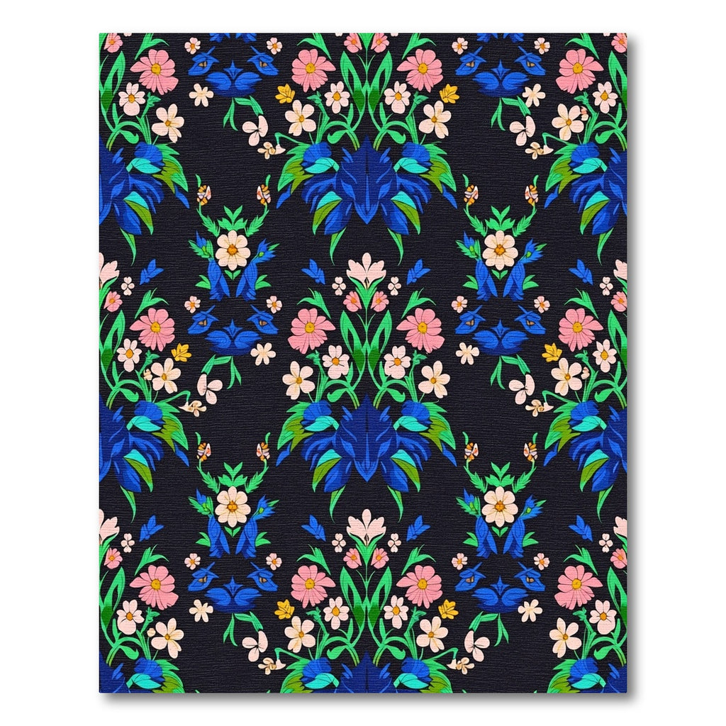 Vibrant Blue Floral Symmetry Garden Runner Rug