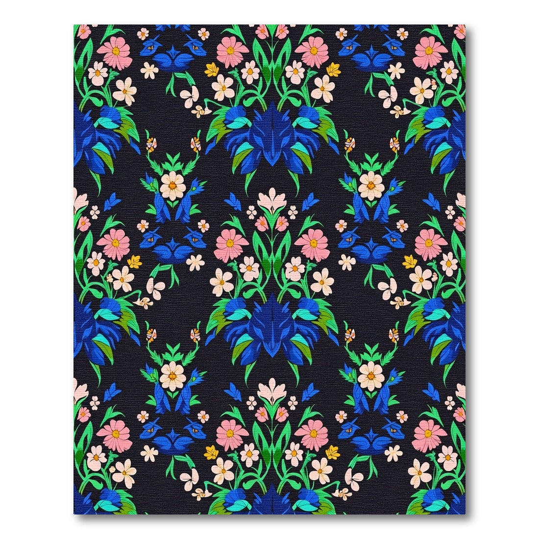 Vibrant Blue Floral Symmetry Garden Runner Rug