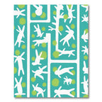 Teal White Rabbit Garden Scene Rug