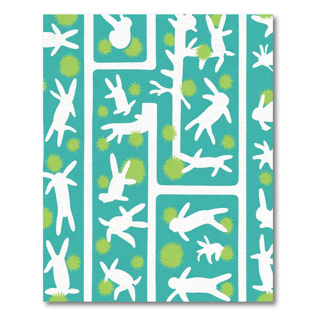 Teal White Rabbit Garden Scene Rug