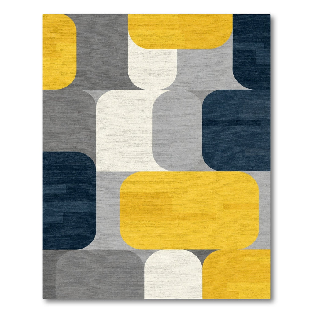 Mid-Century Block Yellow Gray Navy Rug