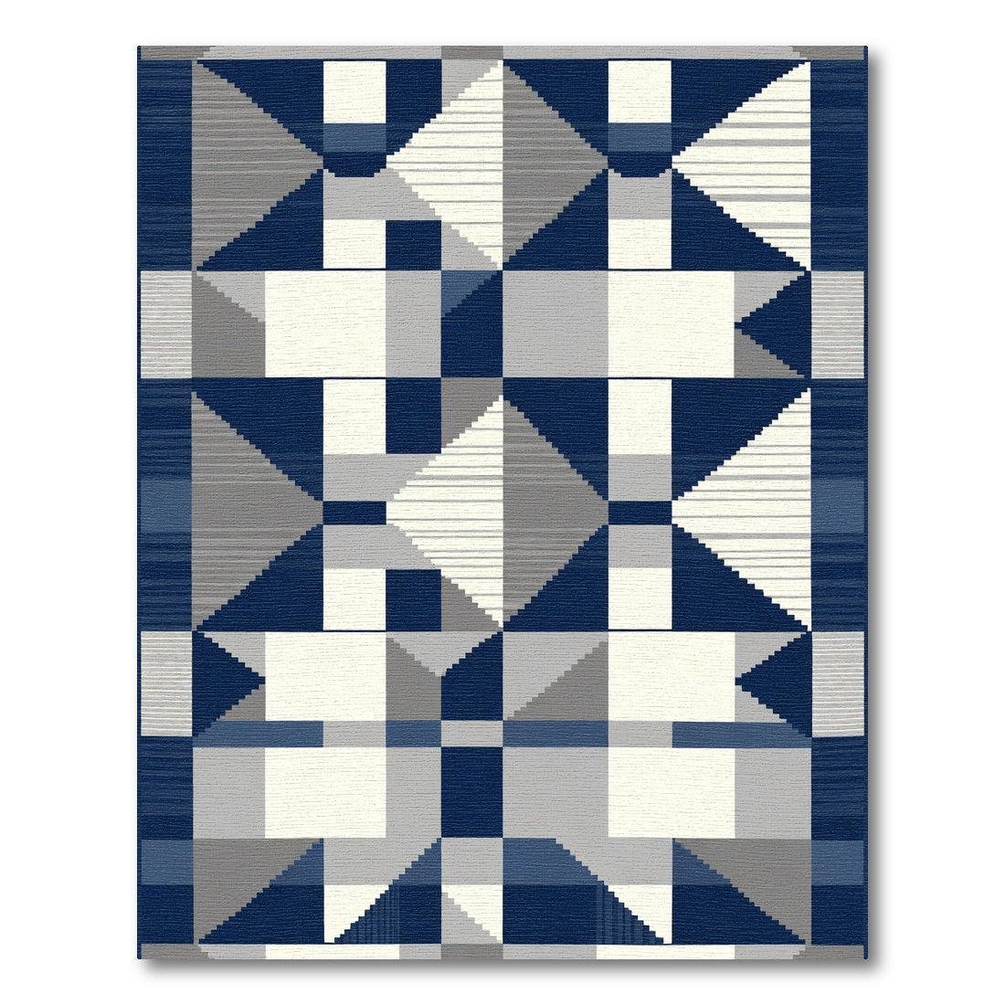 Deep Blue Geometric Blocks Rug