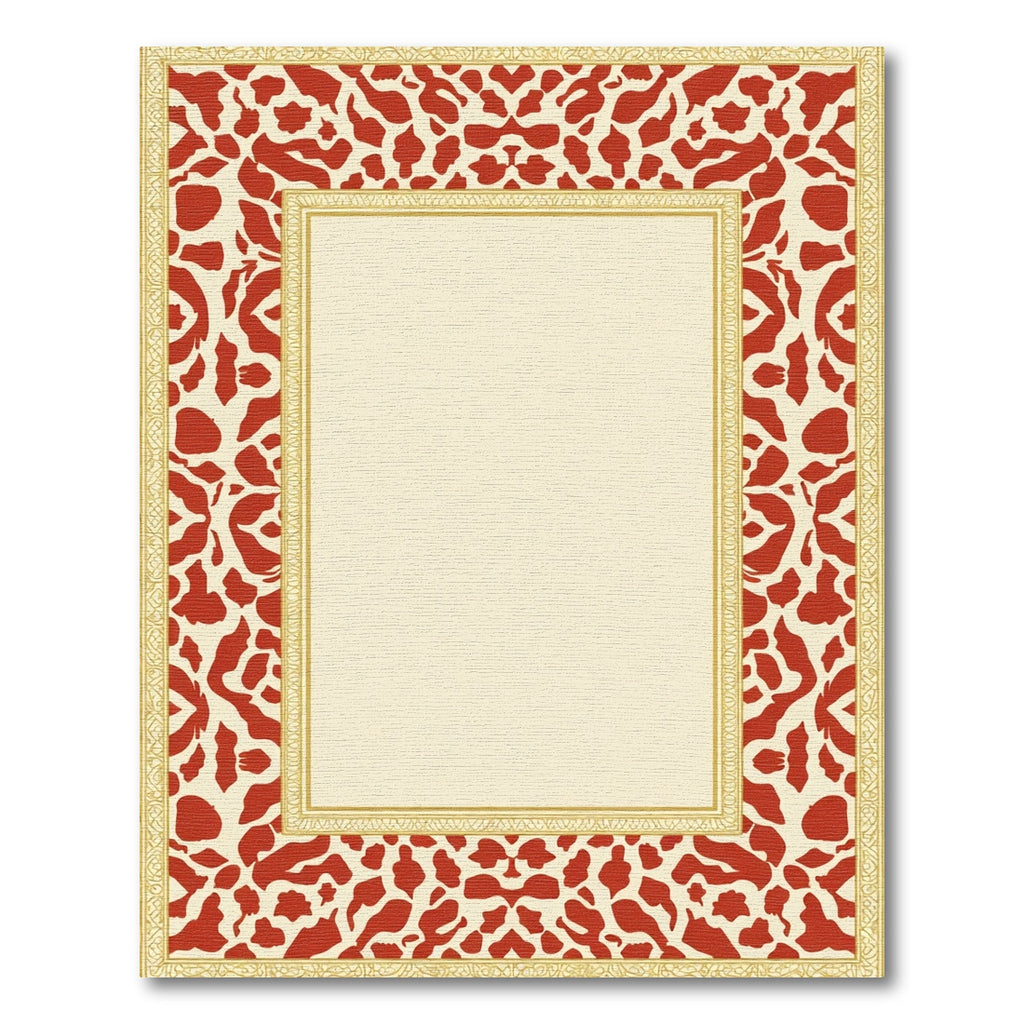 Crimson Abstract Border Cream Gold Frame Rug