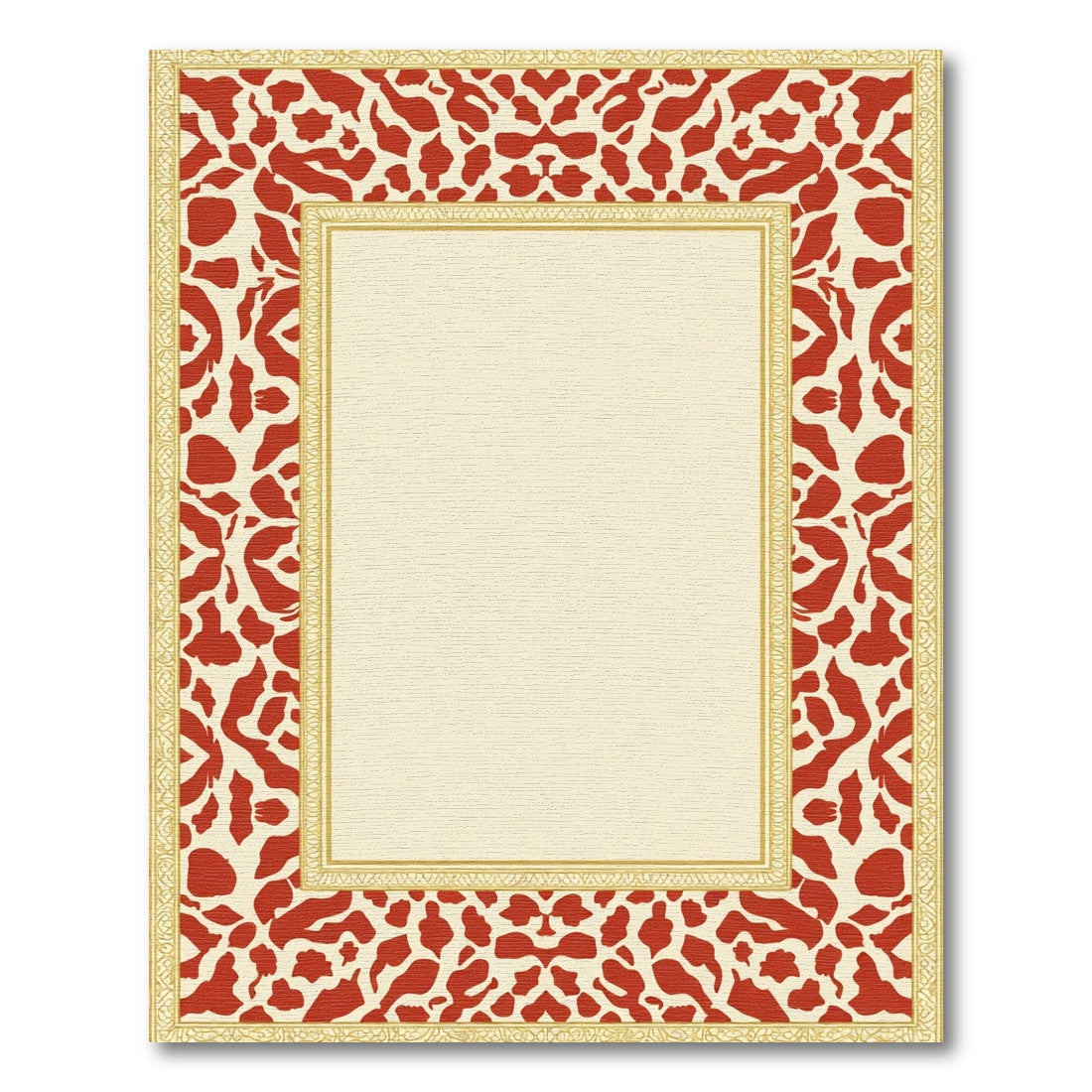 Crimson Abstract Border Cream Gold Frame Rug
