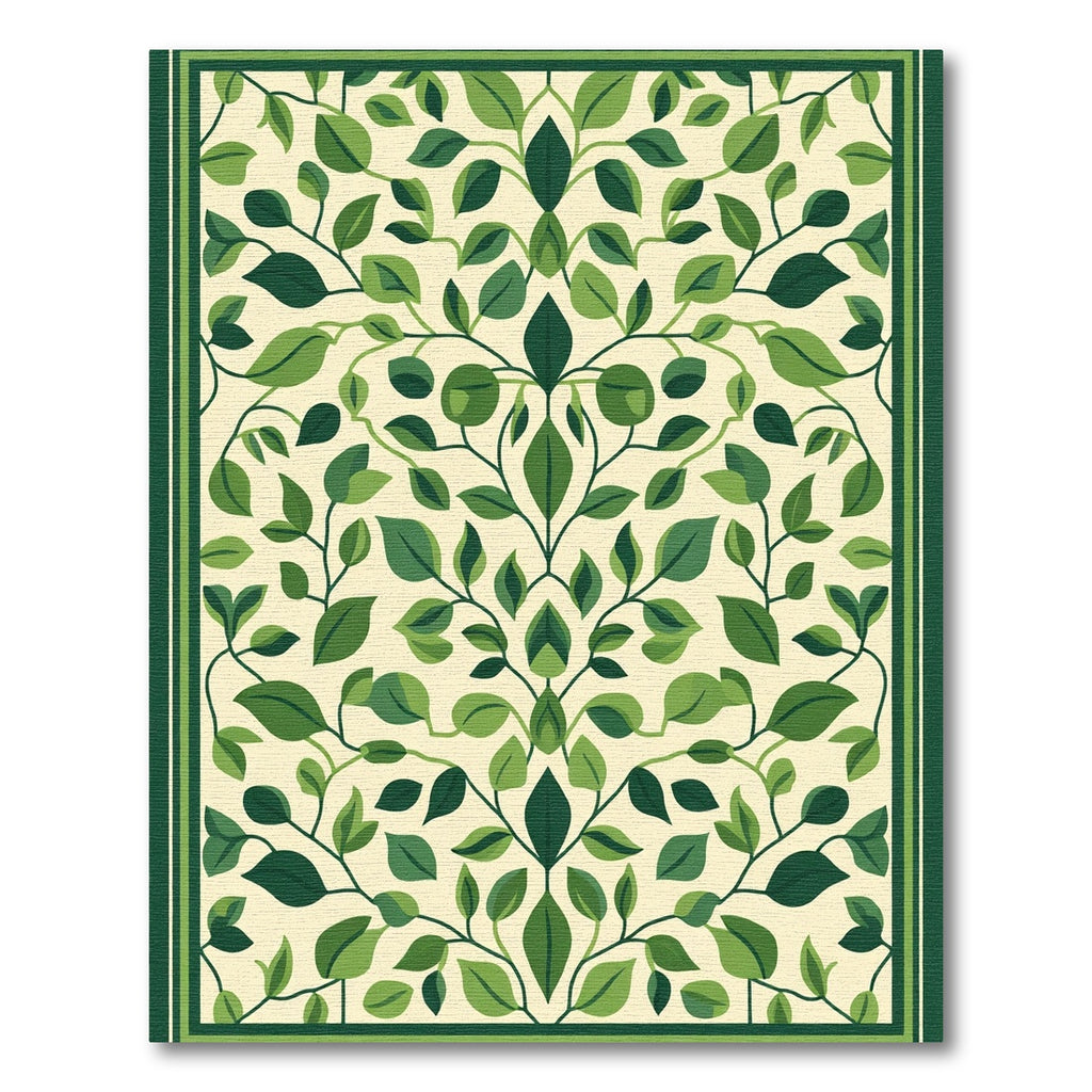 Green Leafy Vines Mandala Rug