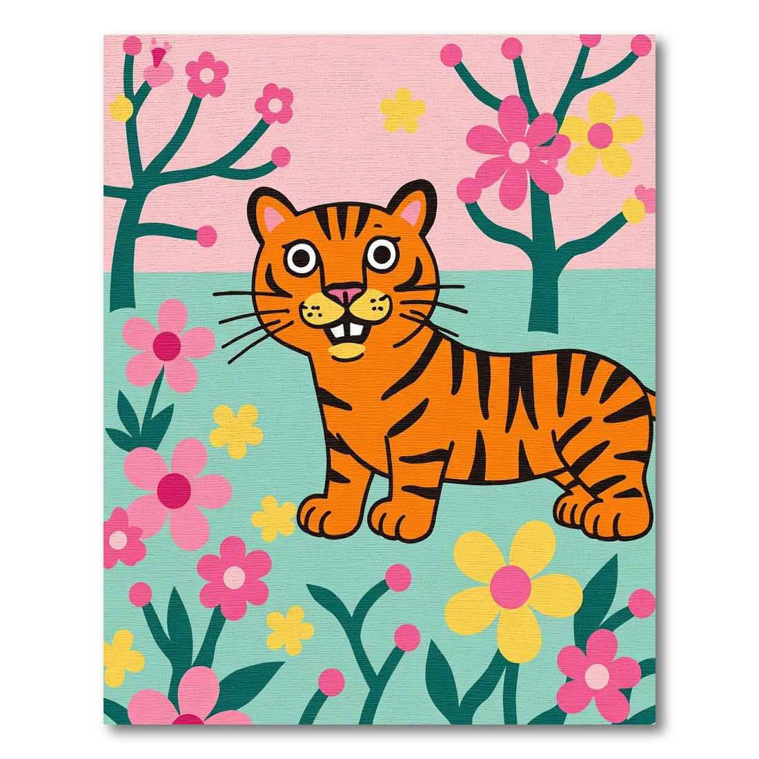 Playful Orange Tiger Floral Garden Rug