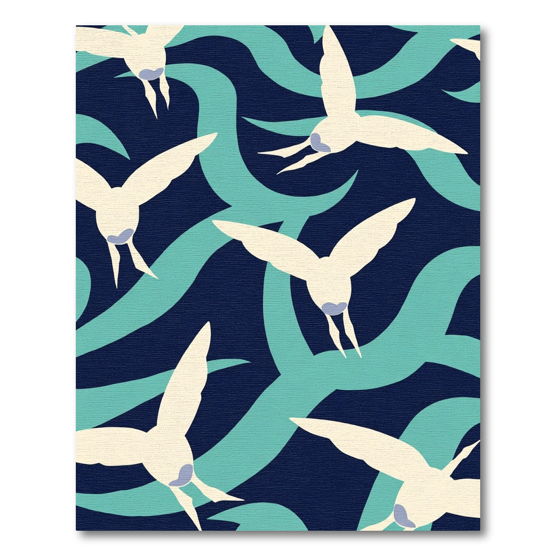 Cream Seagulls On Teal Wave Background Rug
