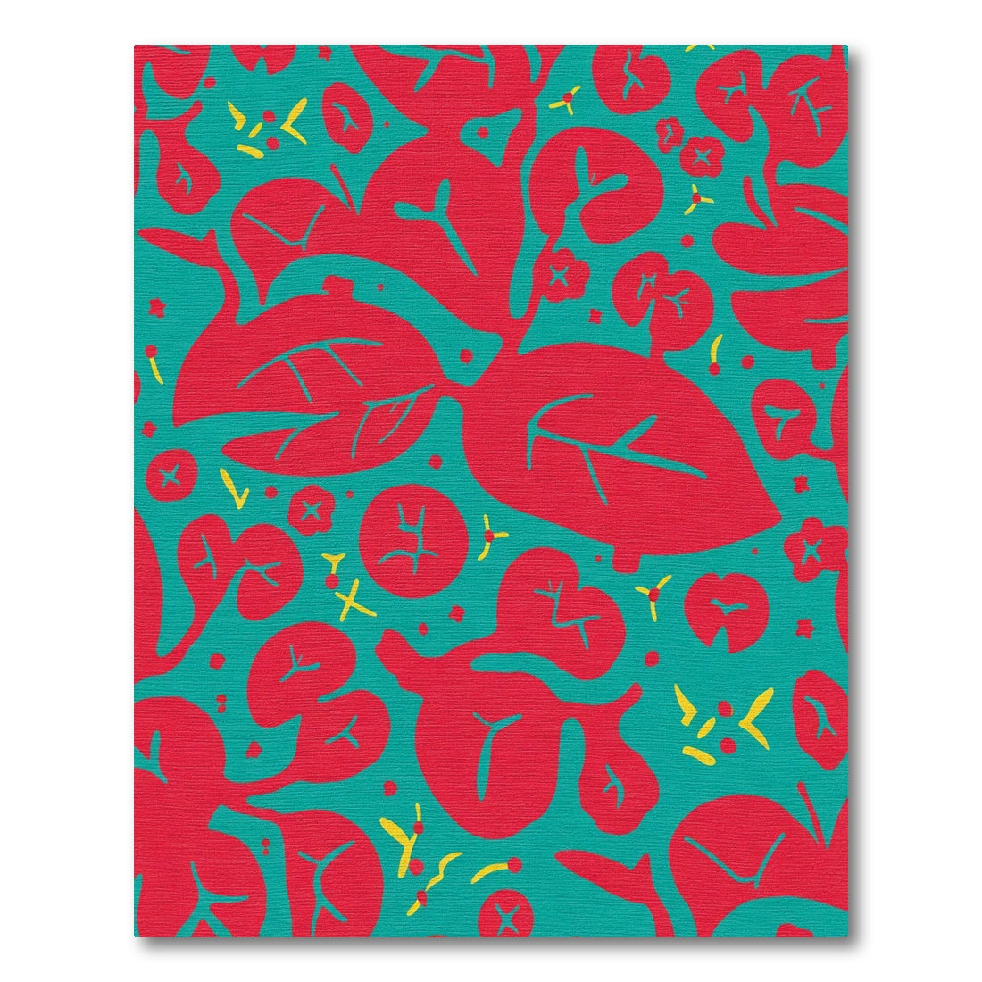 Crimson Leafy Botanical Abstract Rug