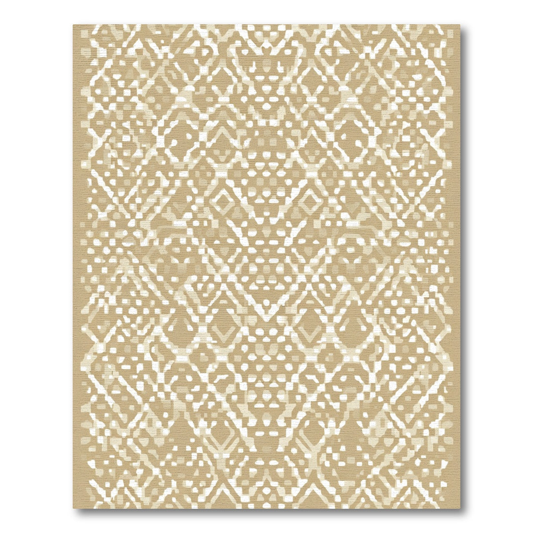 Gold and White Geometric Diamond Medallion Rug